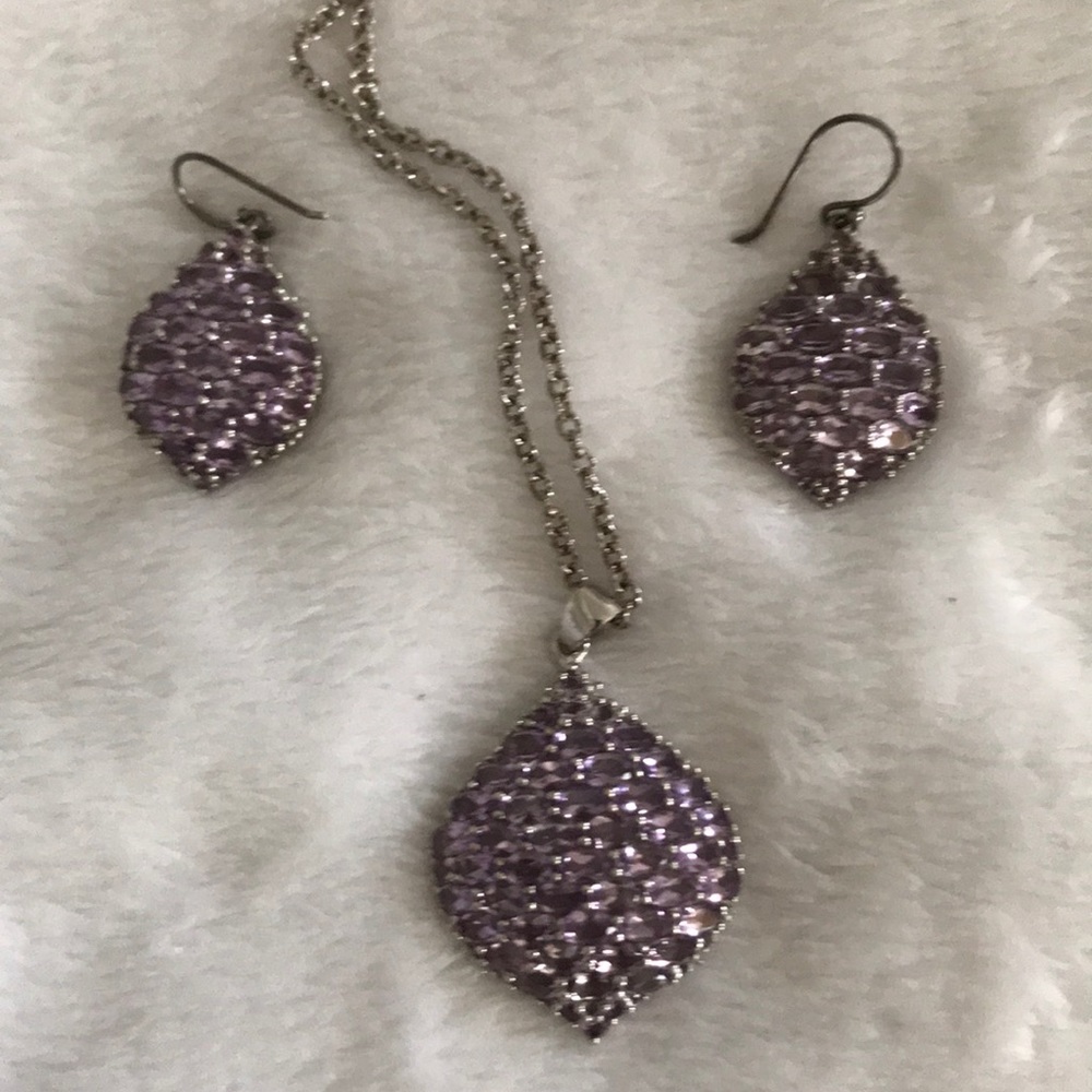 Genuine Amethyst Pendant and Earring Set